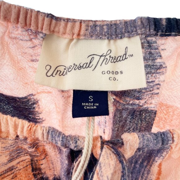 Universal Thread Small Navy Blue Pink Peach Dress Cotton Pockets Puff Sleeves - Picture 5 of 13